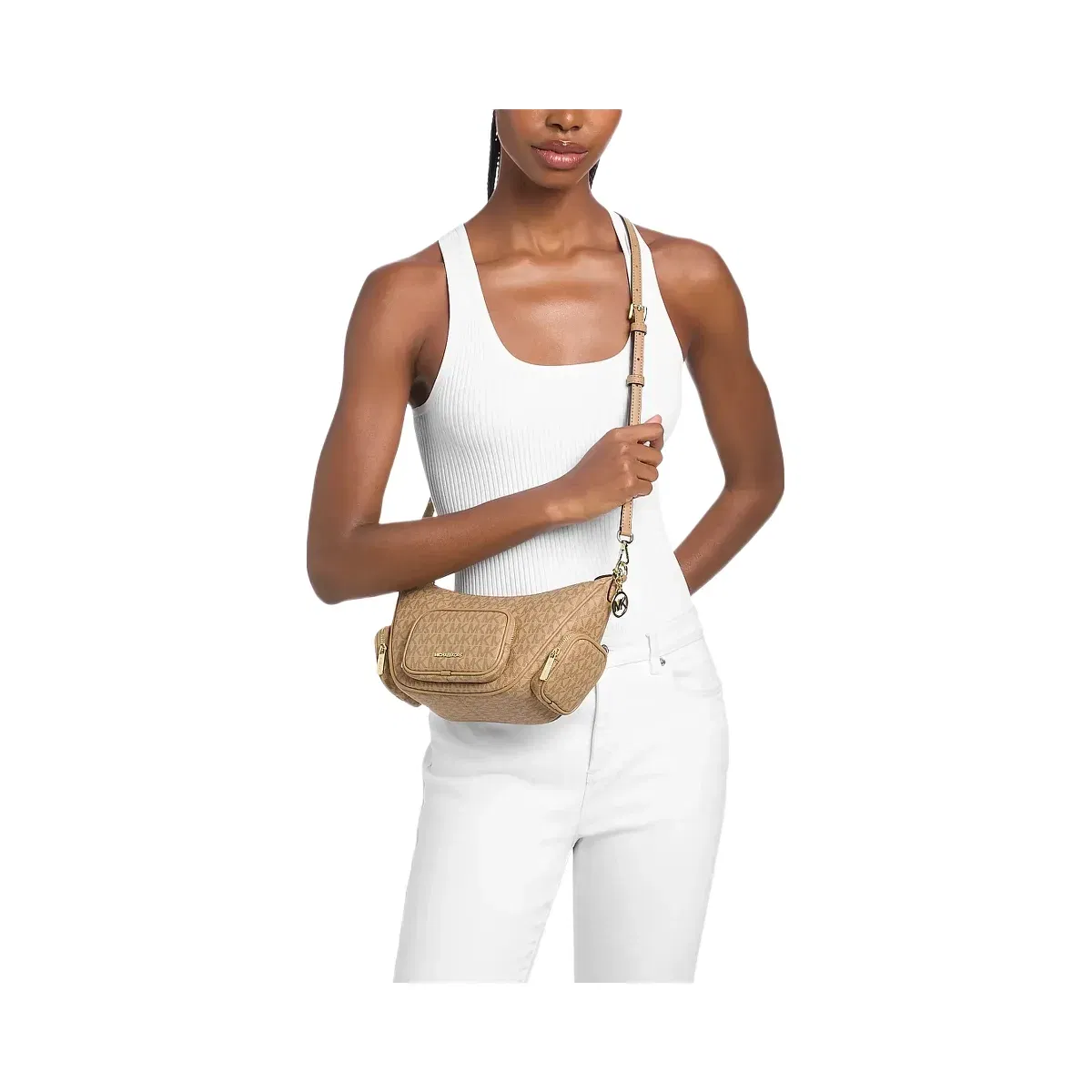 Michael Kors Merritt Small Signature Logo Convertible Shoulder Bag Camel
