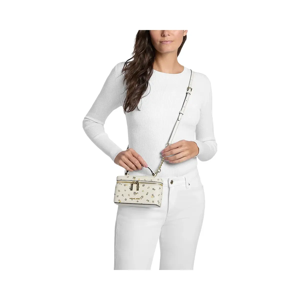 Michael Kors Vivi Small Floral Printed Vanity Crossbody Bag Lt Cream