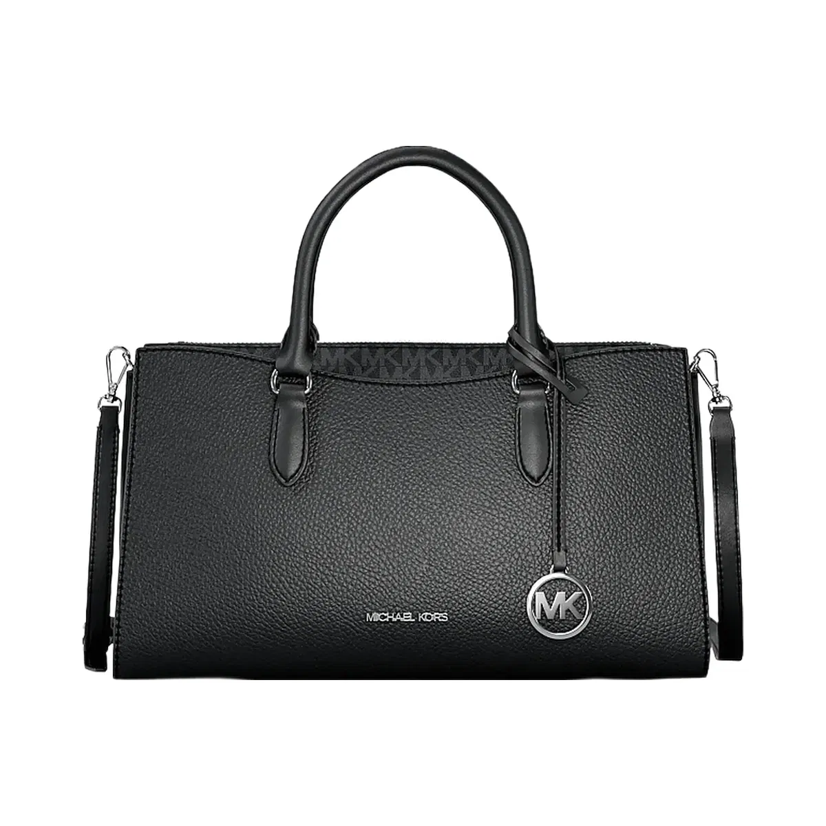 Michael Kors Arden Medium Pebbled Leather and Signature Logo Top-Zip Satchel Black