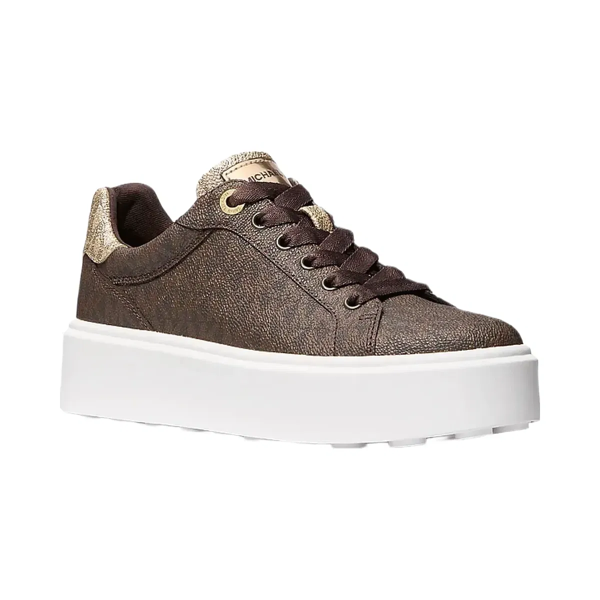 Michael Kors Romey Metallic Two-Tone Signature Logo Platform Sneaker Brown