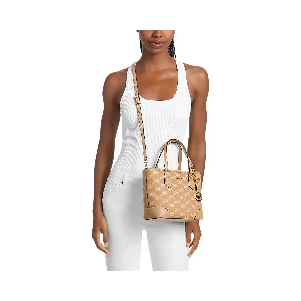 Michael Kors Eva Extra-Small Logo Jacquard Convertible Tote Bag Camel
