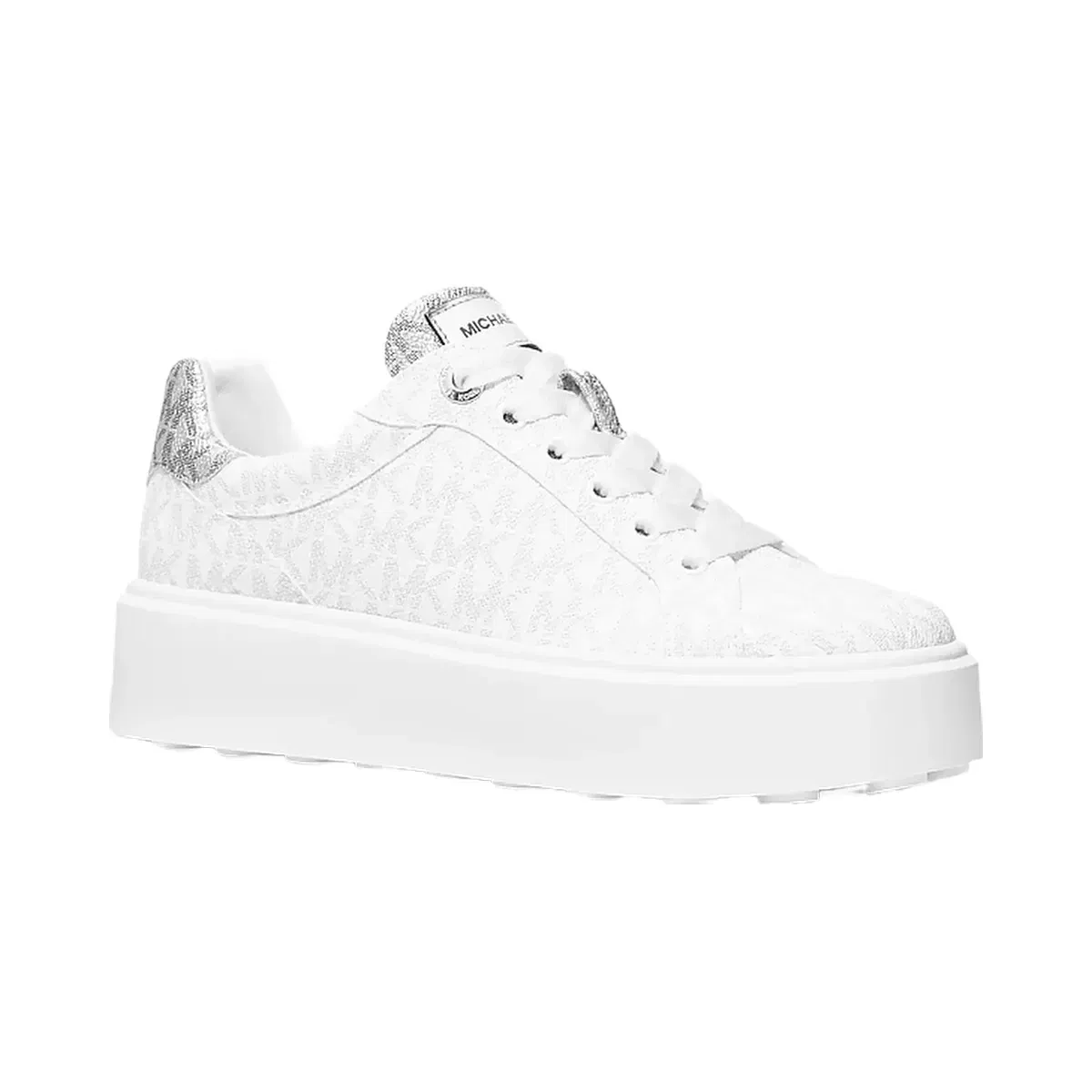 Michael Kors Romey Metallic Two-Tone Signature Logo Platform Sneaker Bright Wht