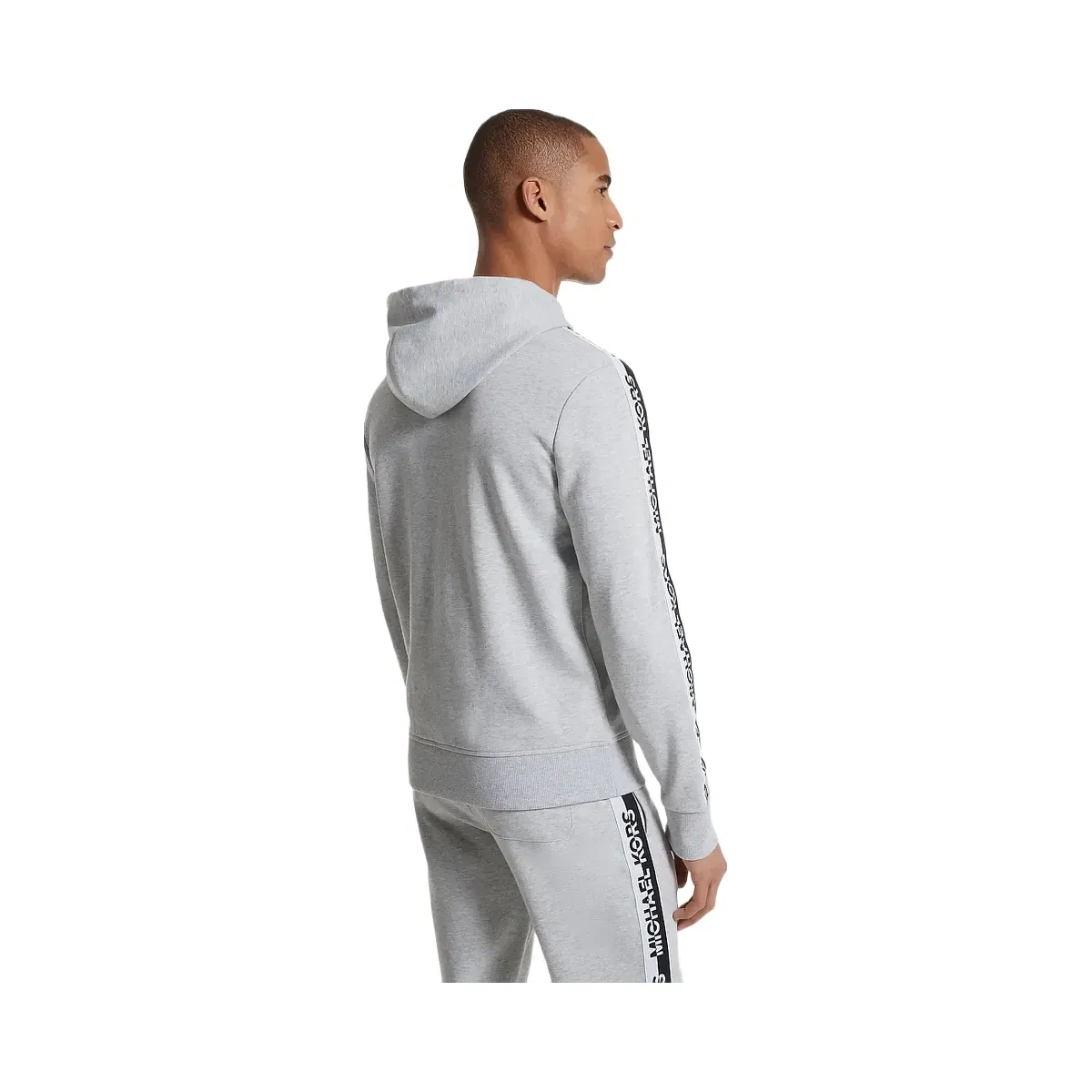 Michael Kors Logo Tape Cotton Blend Zip-Up Hoodie Heather Grey
