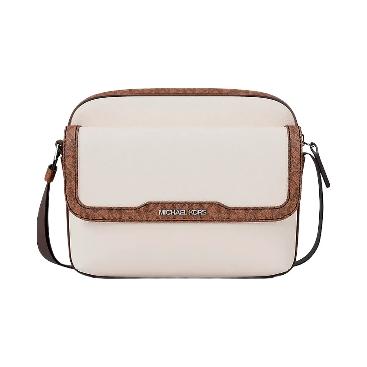 Michael Kors Cooper Medium Pebbled Leather and Signature Logo Camera Crossbody Bag Lt Crm/Lugg