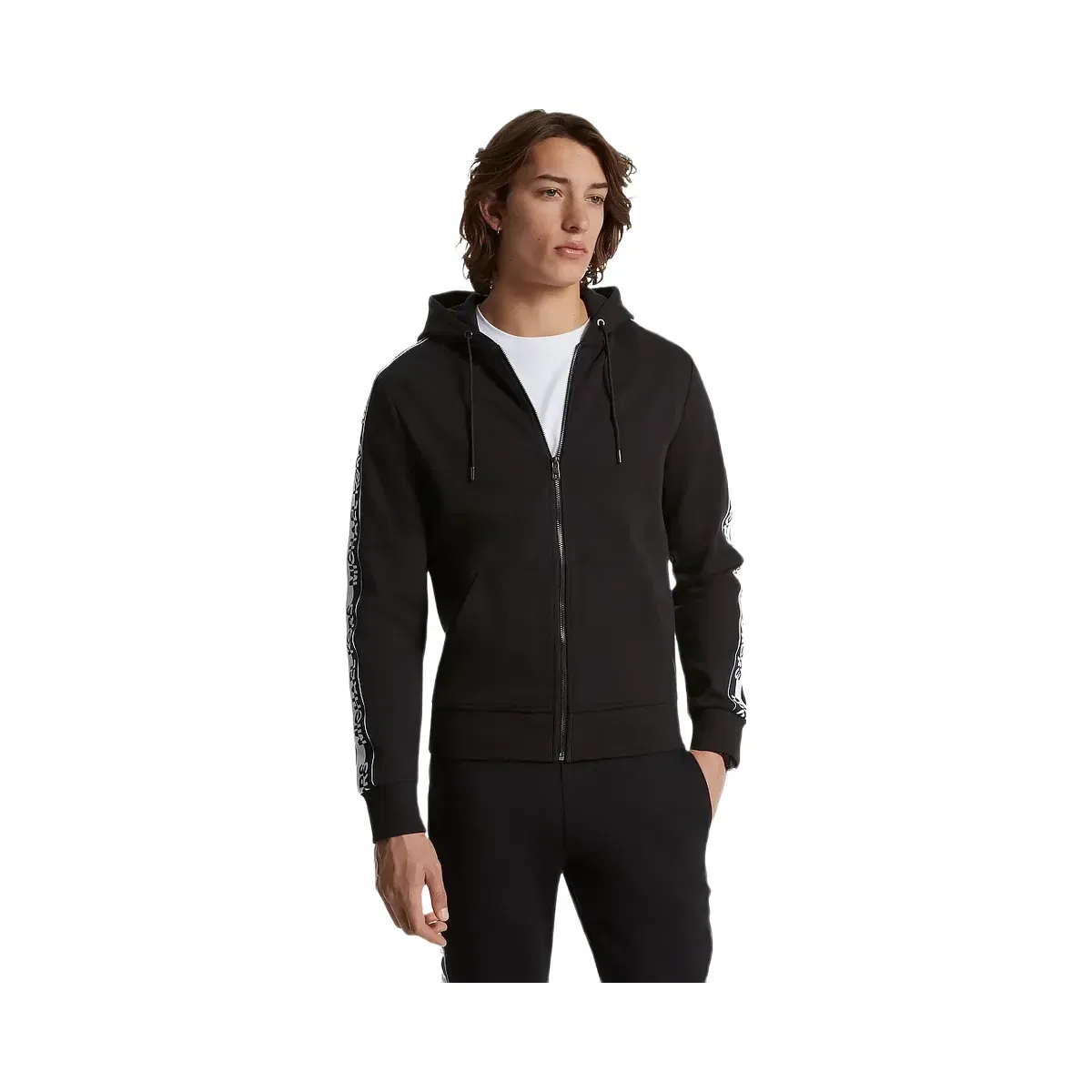 Michael Kors Logo Tape Cotton Blend Zip-Up Hoodie Black