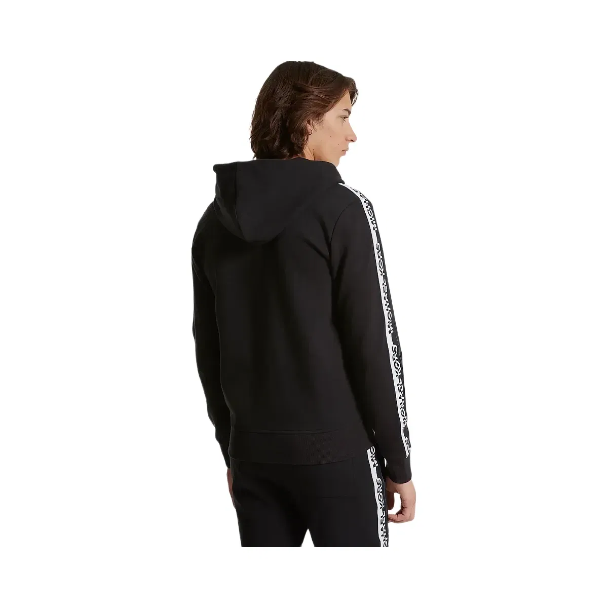 Michael Kors Logo Tape Cotton Blend Zip-Up Hoodie Black