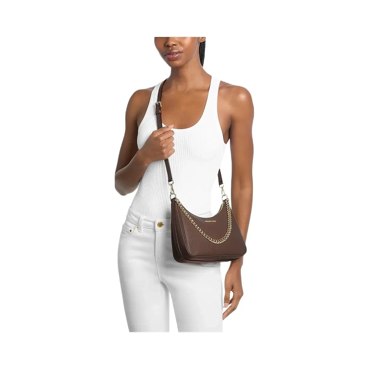 Michael Kors Jet Set Large Pebbled Leather Convertible Crossbody Bag Nutmeg