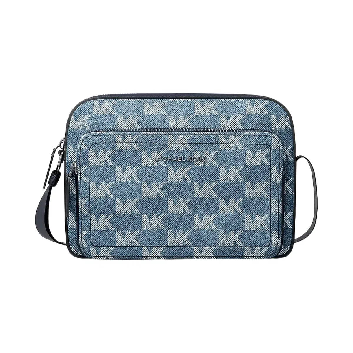 Michael Kors Cooper Logo Jacquard Denim Flight Bag Medium Blue Wash