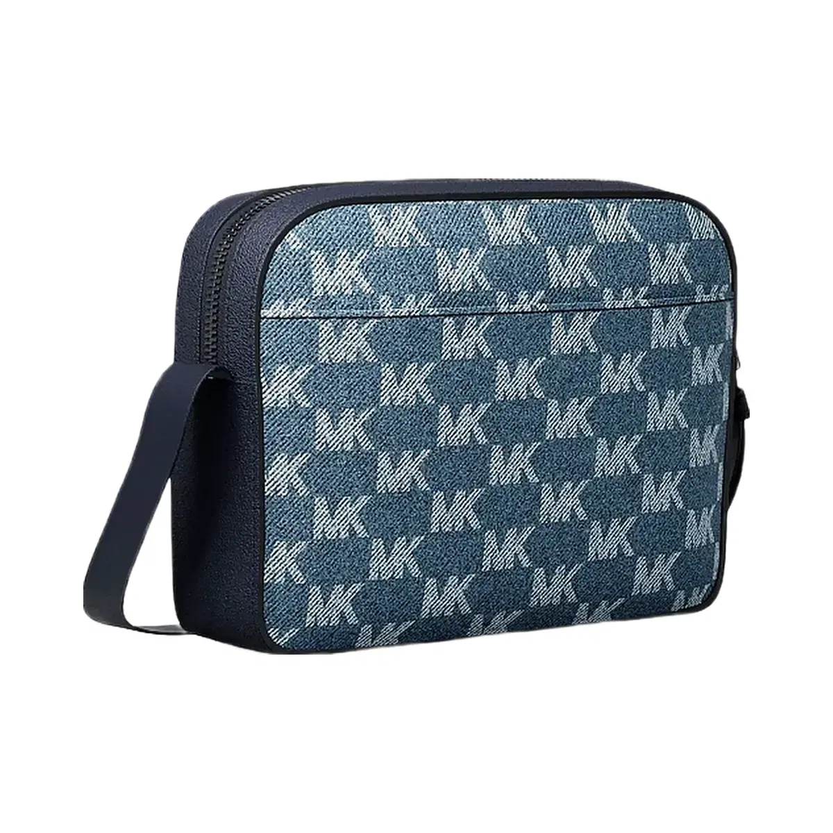 Michael Kors Cooper Logo Jacquard Denim Flight Bag Medium Blue Wash