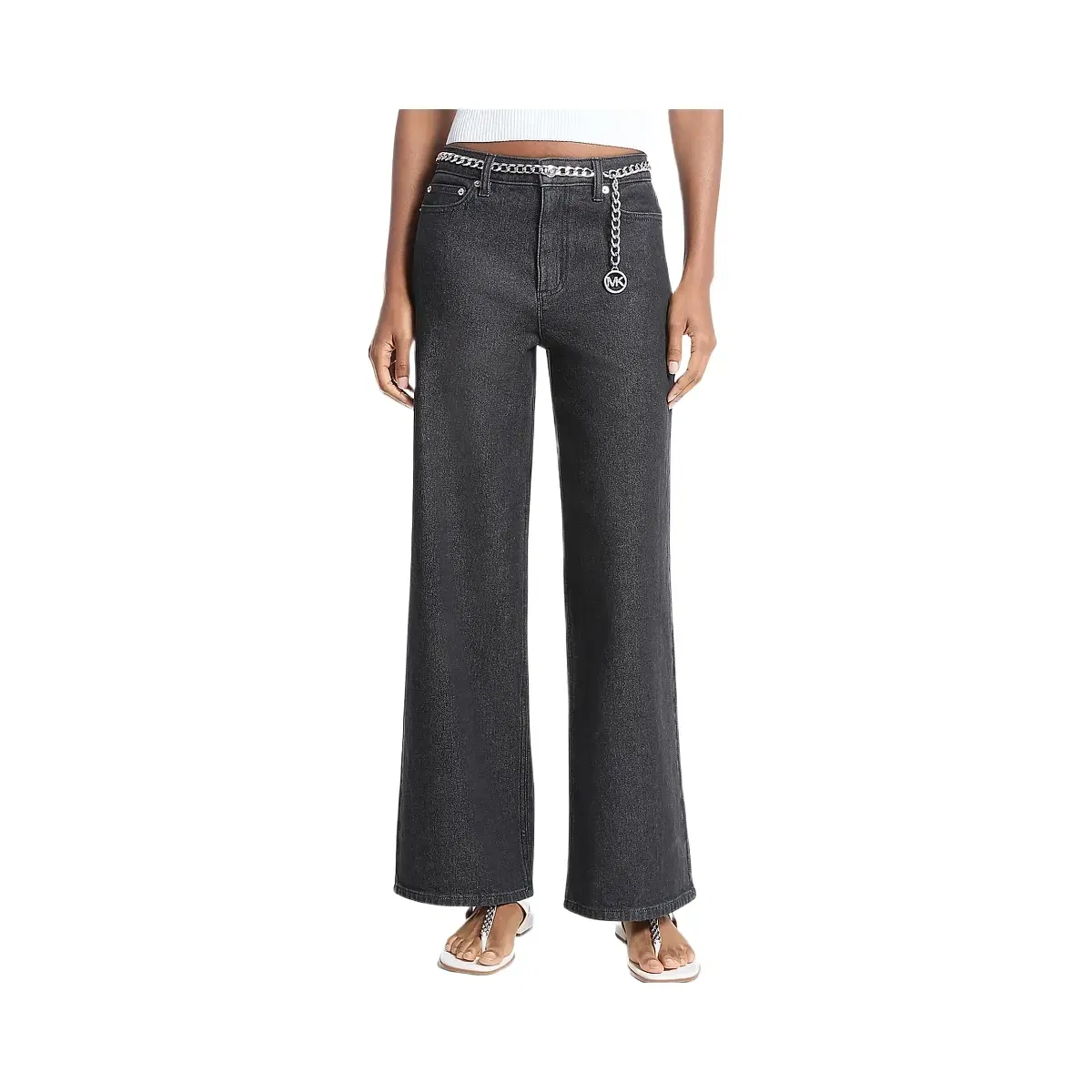 Michael Kors Stretch Denim Wide-Leg Jeans Black Rinse