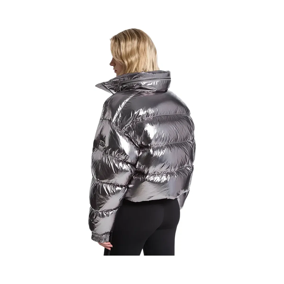 Michael Kors Metallic Nylon Ciré Puffer Jacket Gunmetal