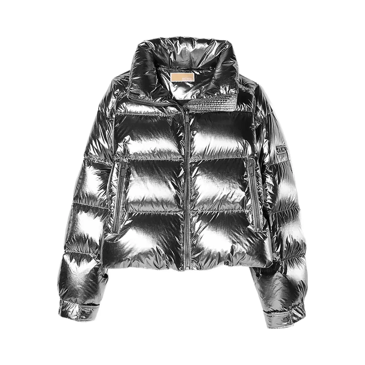 Michael Kors Metallic Nylon Ciré Puffer Jacket Gunmetal
