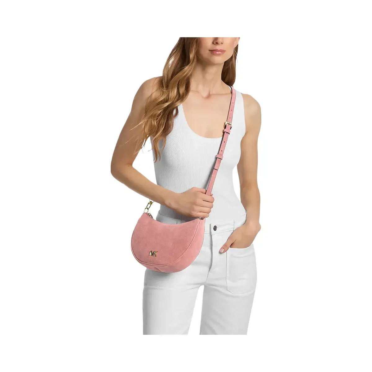 Michael Kors Kyla Small Suede Convertible Pochette Primrose
