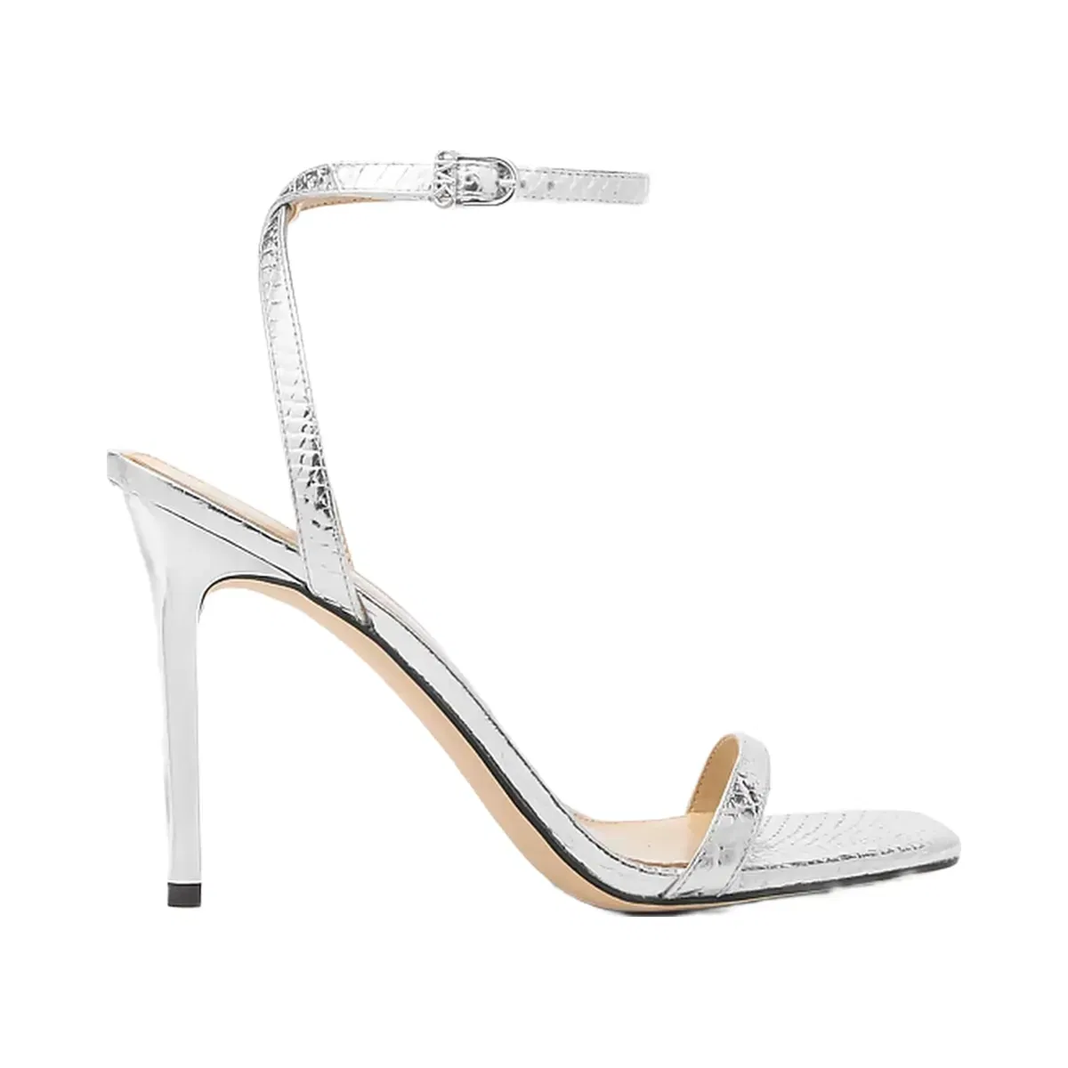Michael Kors Liana Metallic Snake Embossed Leather Sandal Silver