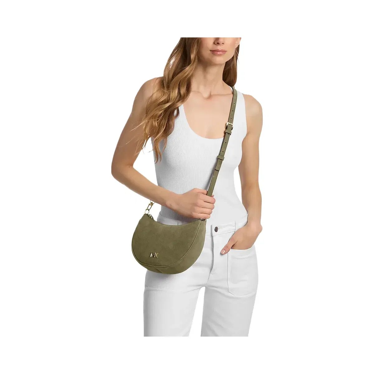 Michael Kors Kyla Small Suede Convertible Pochette Loden