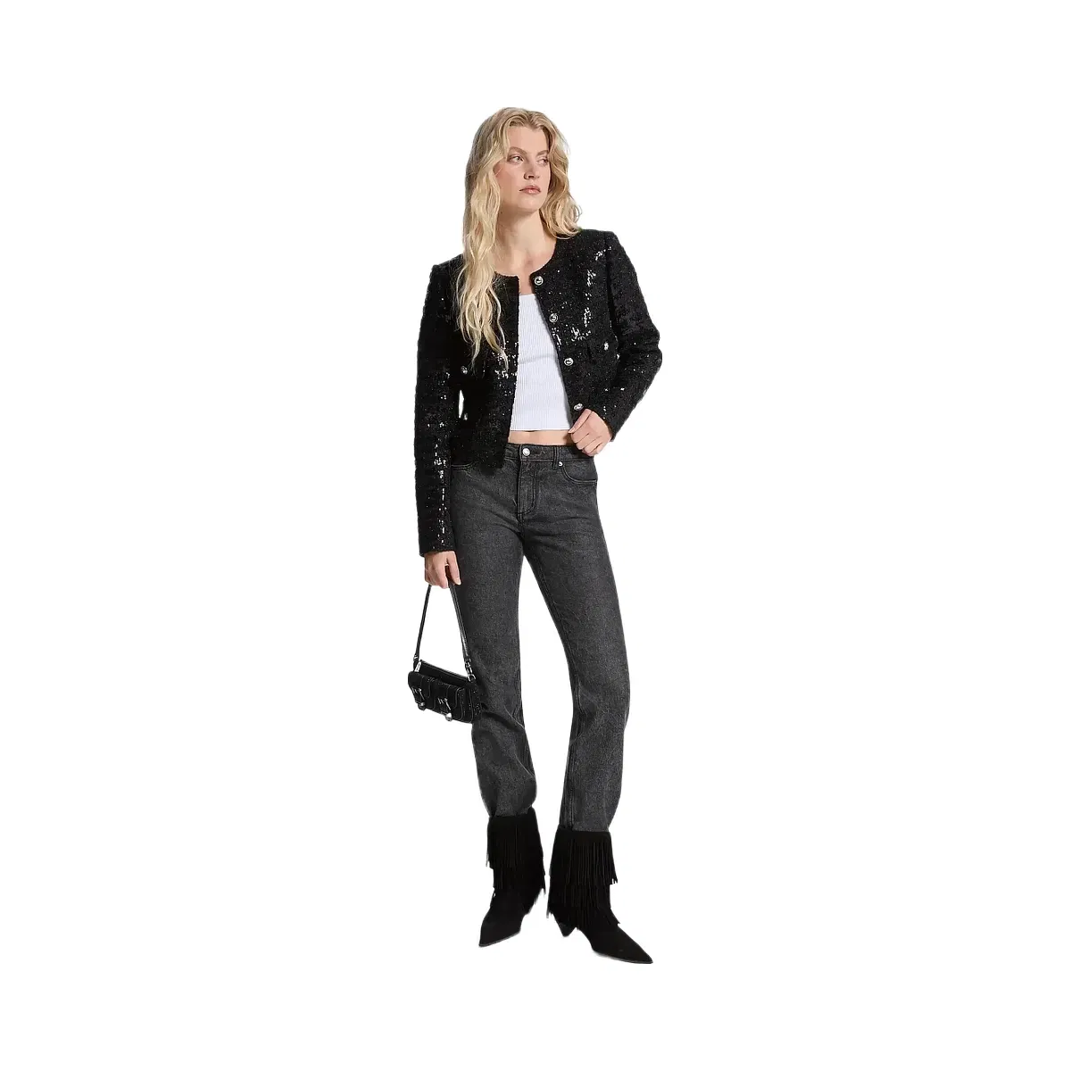 Michael Kors Sequined Tweed Cropped Jacket Black
