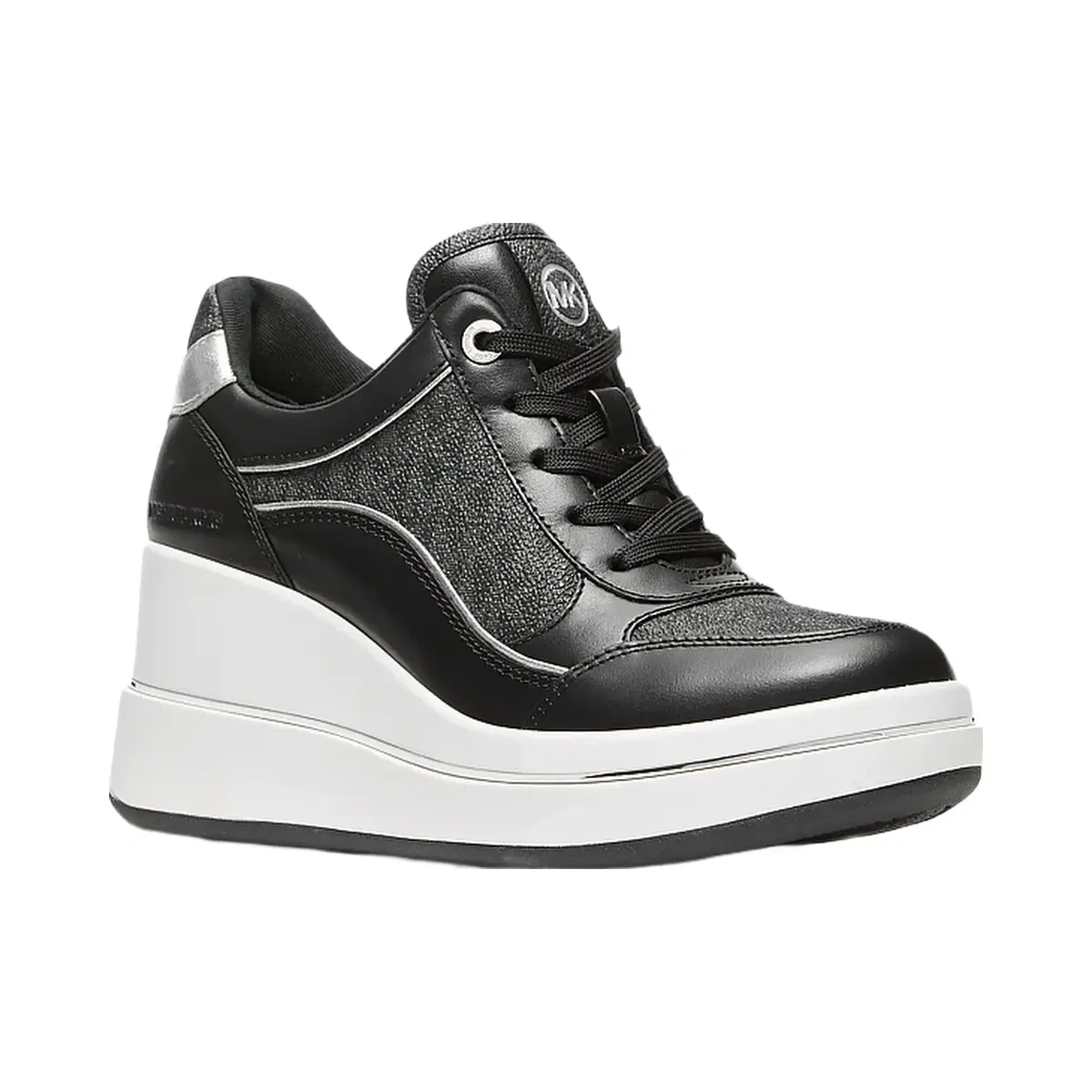 Michael Kors Emmy Signature Logo and Leather Wedge Trainer Black