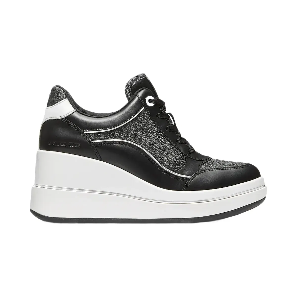 Michael Kors Emmy Signature Logo and Leather Wedge Trainer Black