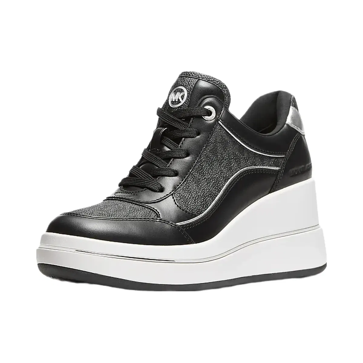 Michael Kors Emmy Signature Logo and Leather Wedge Trainer Black