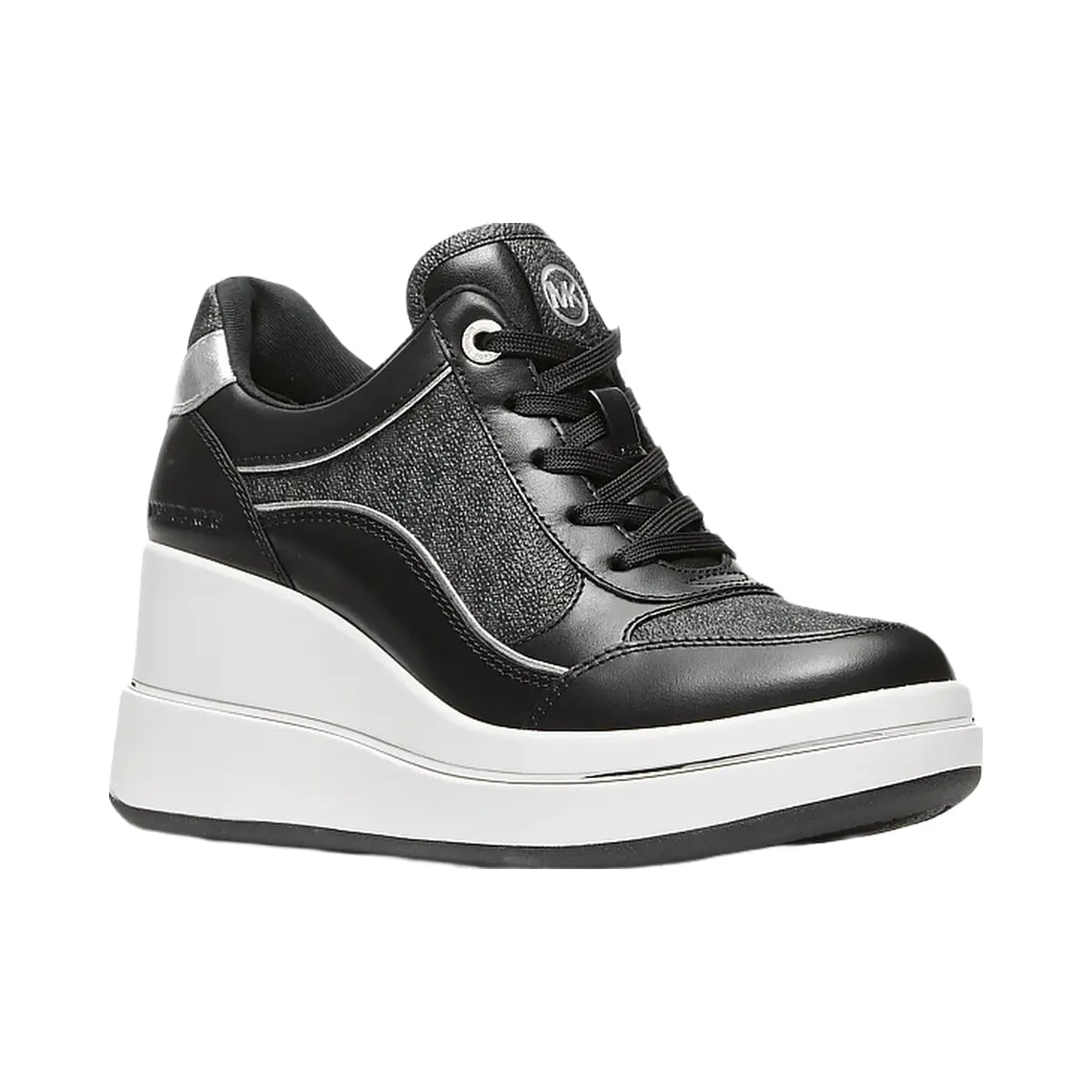 Michael Kors Emmy Signature Logo and Leather Wedge Trainer Black