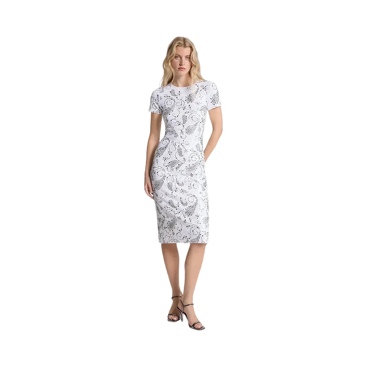 Michael Kors Studded Paisley Scuba Midi Dress White