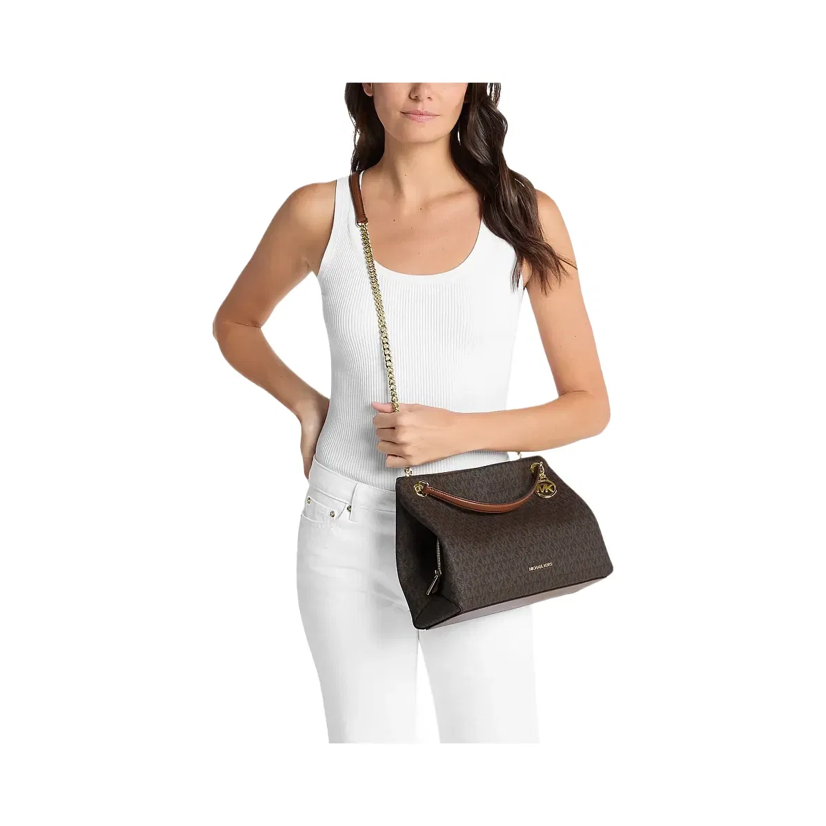 Michael Kors Christina Medium Signature Logo Messenger Bag Brown