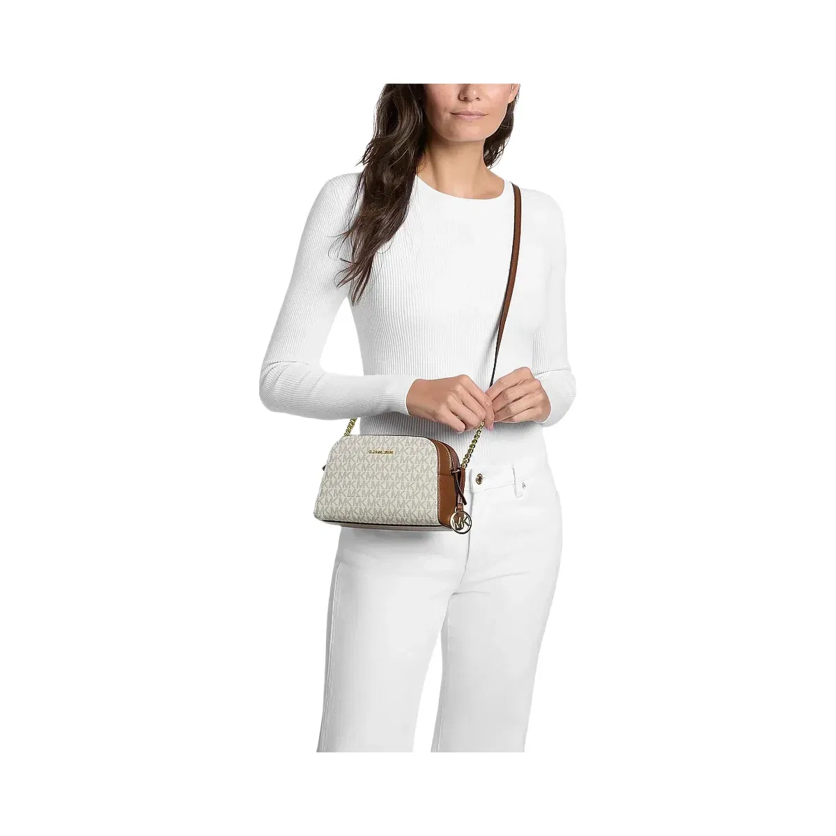 Michael Kors Ashton Extra-Small Signature Logo Camera Crossbody Bag Vanilla