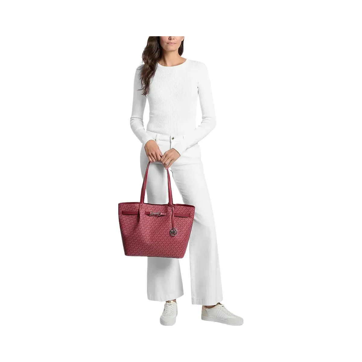 Michael Kors Carson Large Signature Logo Tote Bag Maroon