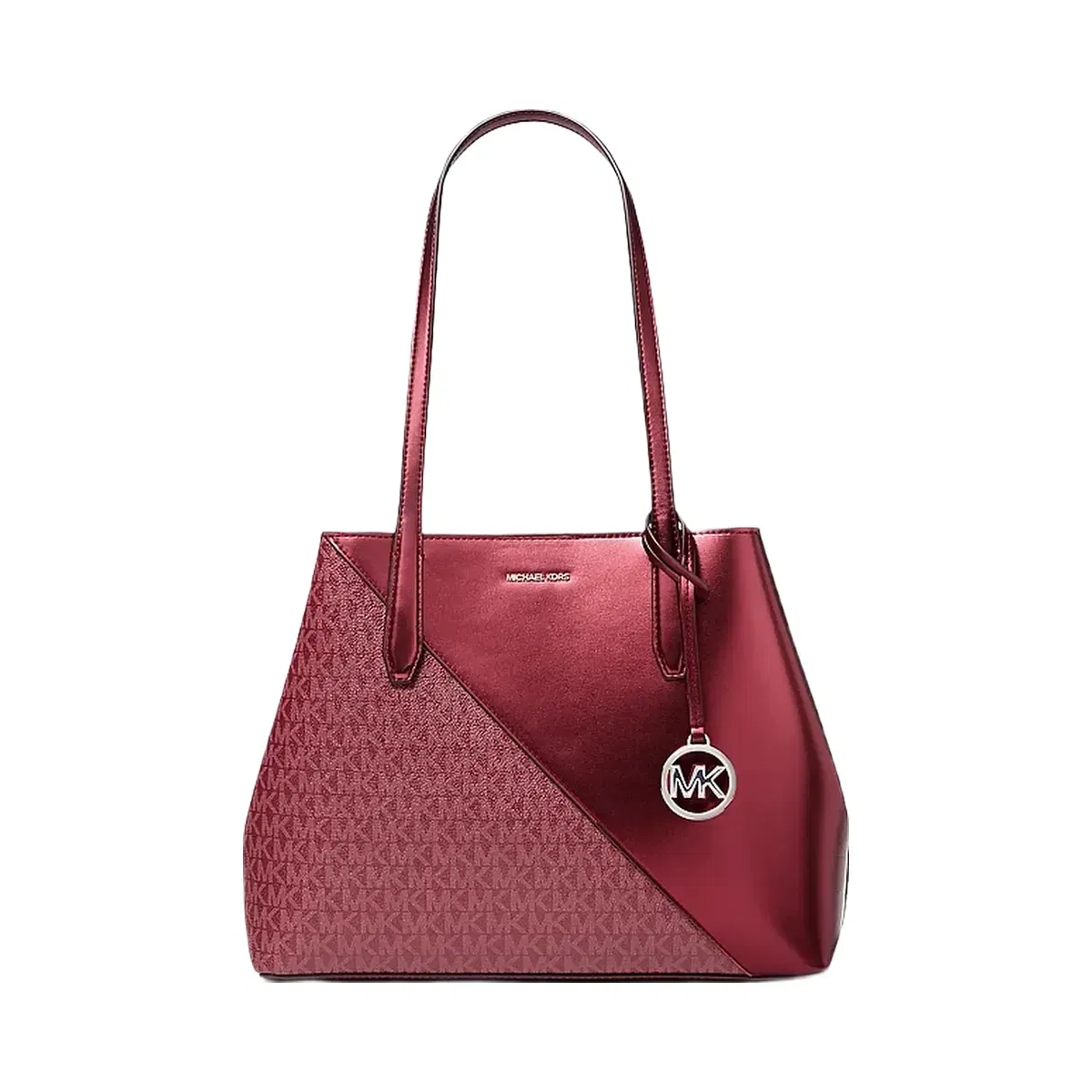 Michael Kors Avalon Medium Metallic and Signature Logo Tote Bag Maroon