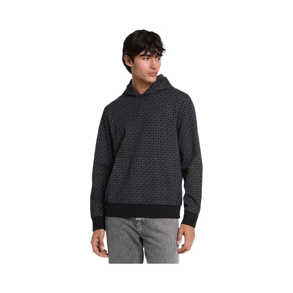 Michael Kors Signature Logo Cotton Blend Hoodie Black