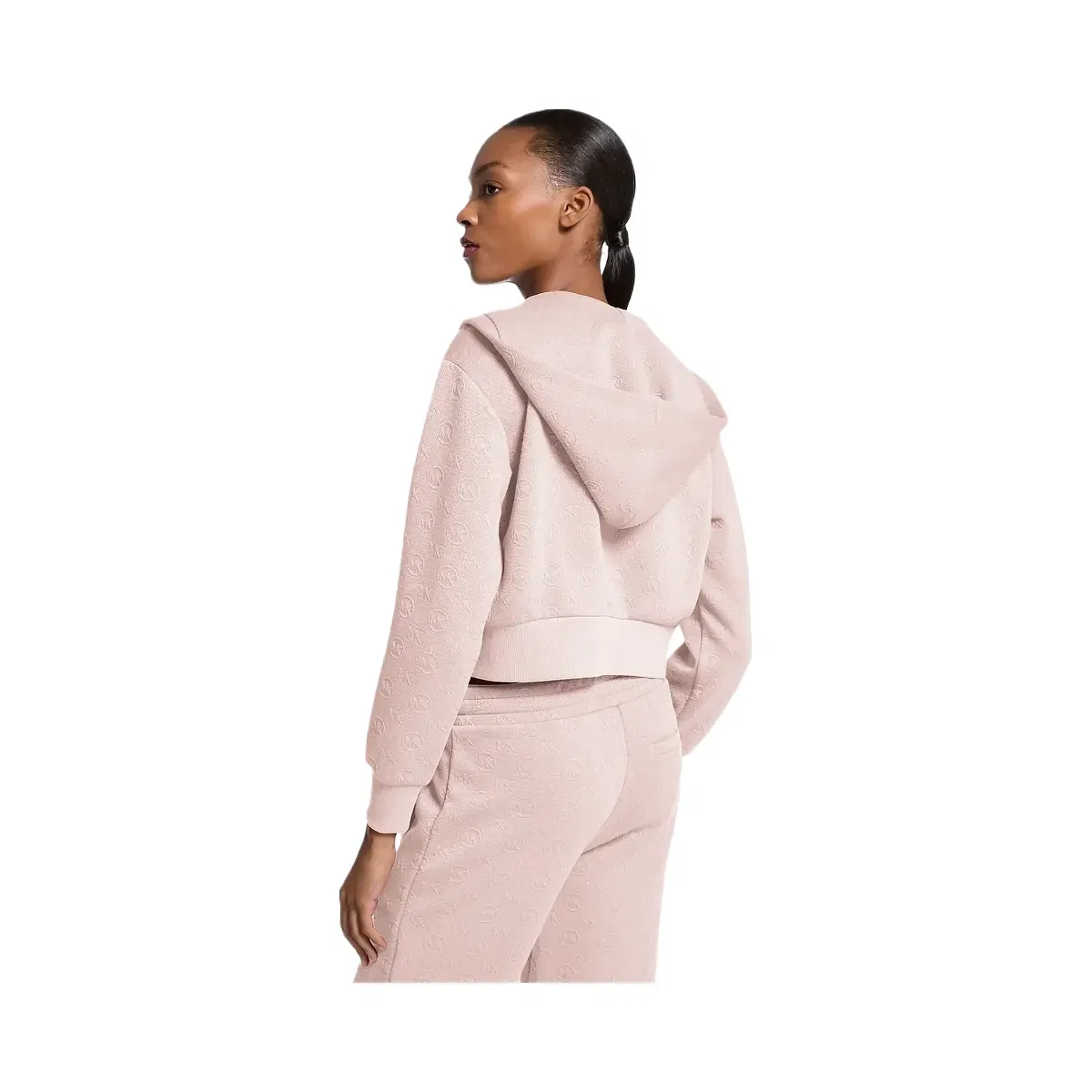 Michael Kors Logo Jacquard Charm Jacquard Cropped Zip-Up Hoodie Powder Blush
