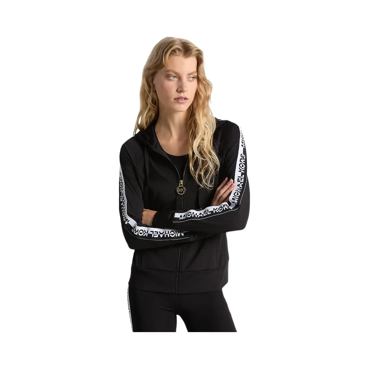 Michael Kors Logo Tape Zip-Up Hoodie Black