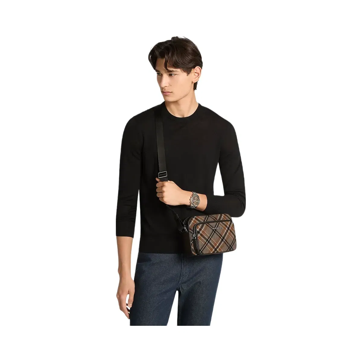 Michael Kors Cooper Plaid Wool Blend Flight Bag Mushroom