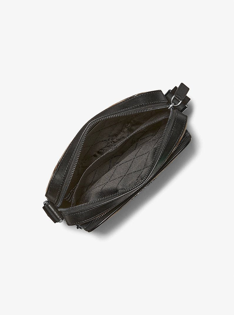 Michael Kors Cooper Plaid Wool Blend Flight Bag Mushroom