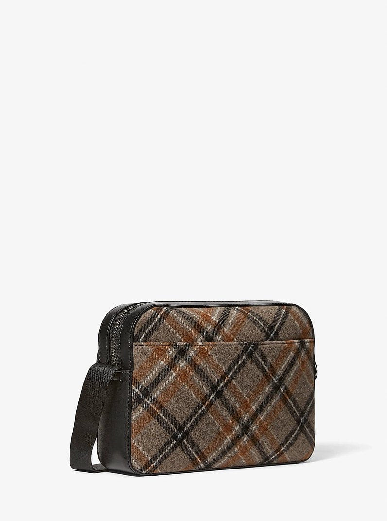 Michael Kors Cooper Plaid Wool Blend Flight Bag Mushroom