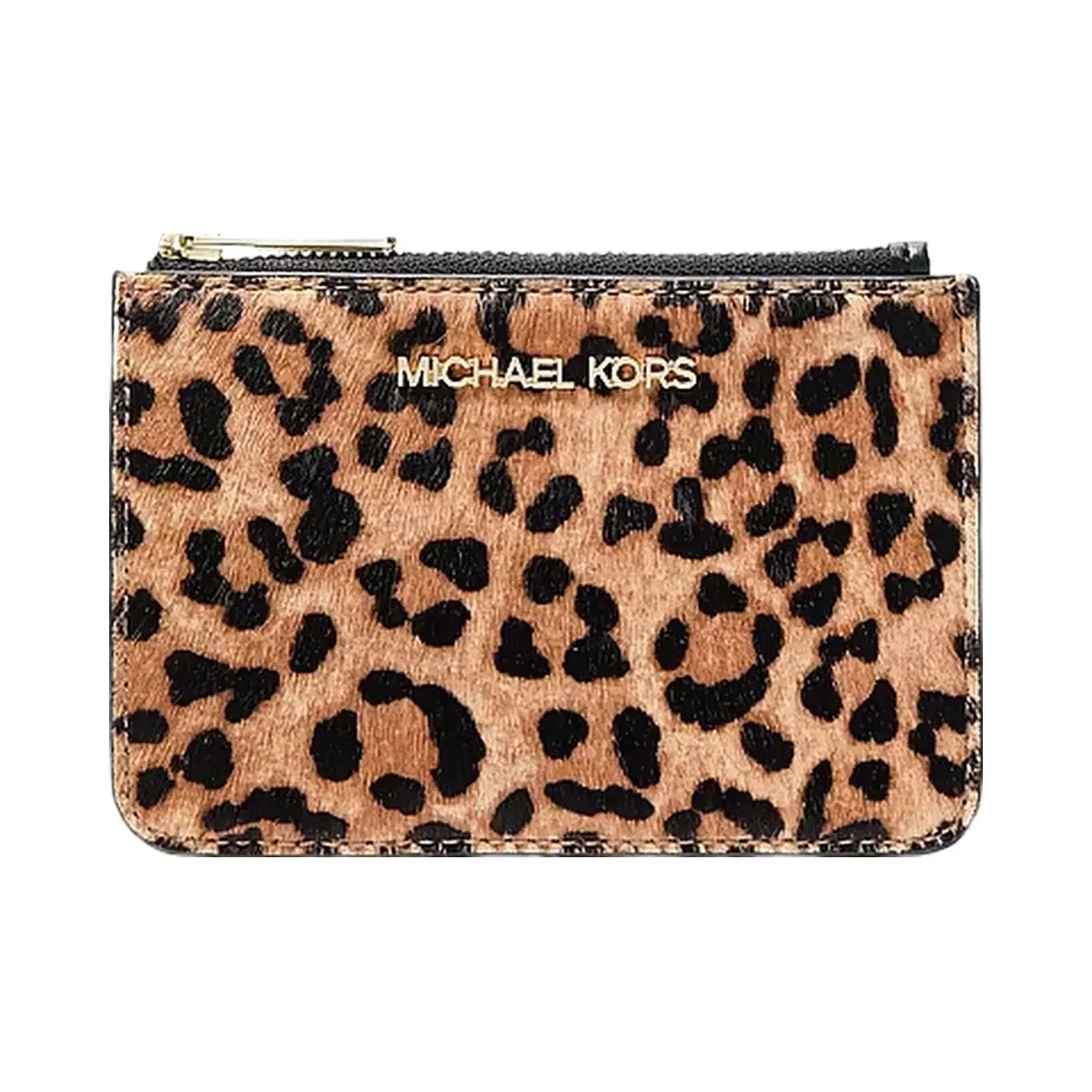 Michael Kors Jet Set Travel Small Leopard Print Calf Hair Coin Purse Camel Mlt