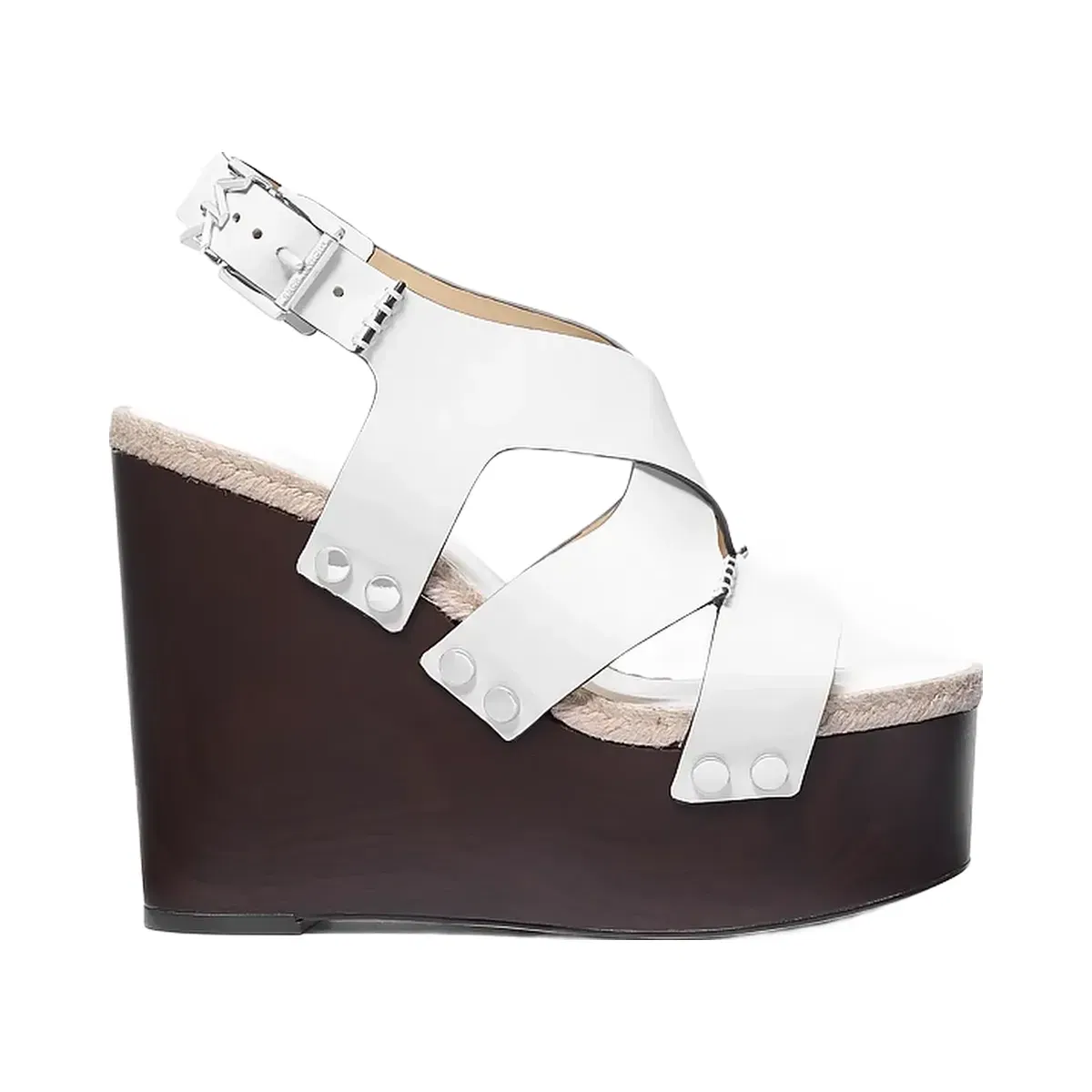 Michael Kors Raven Studded Leather Wedge Sandal Optic White
