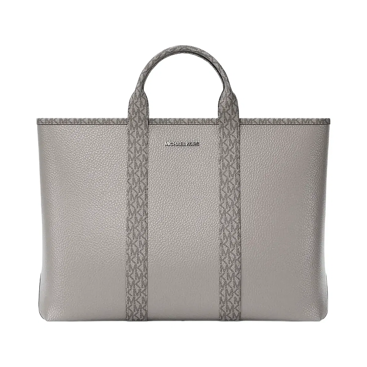Michael Kors Cooper Medium Pebbled Leather and Signature Logo Tote Bag Pearl Grey