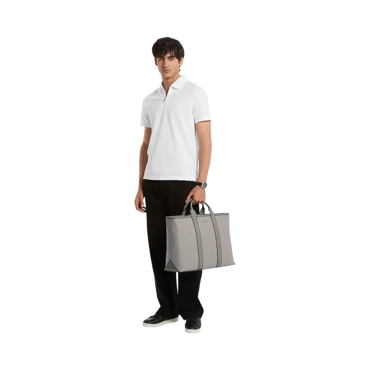 Michael Kors Cooper Medium Pebbled Leather and Signature Logo Tote Bag Pearl Grey