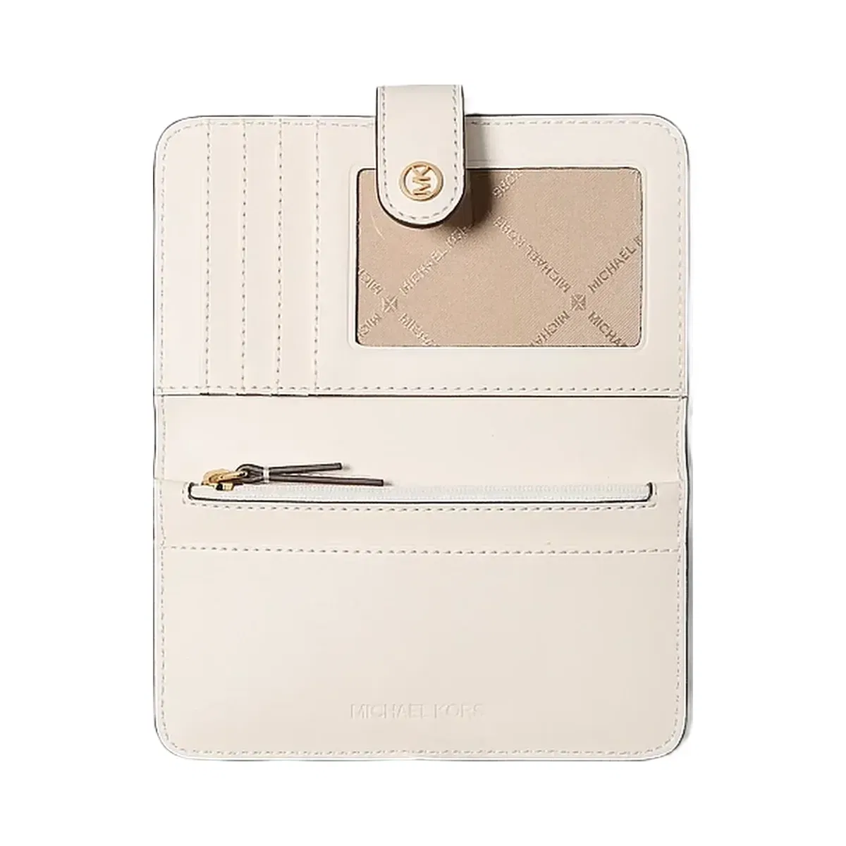 Michael Kors Jet Set Travel Medium Pebbled Leather Billfold Wallet Lt Cream
