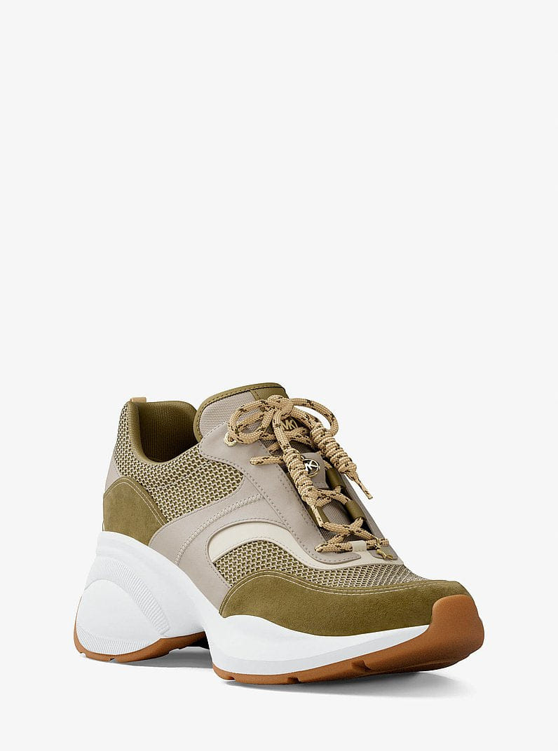 Michael Kors Kaia Mixed-Media Trainer Oregano Mlt