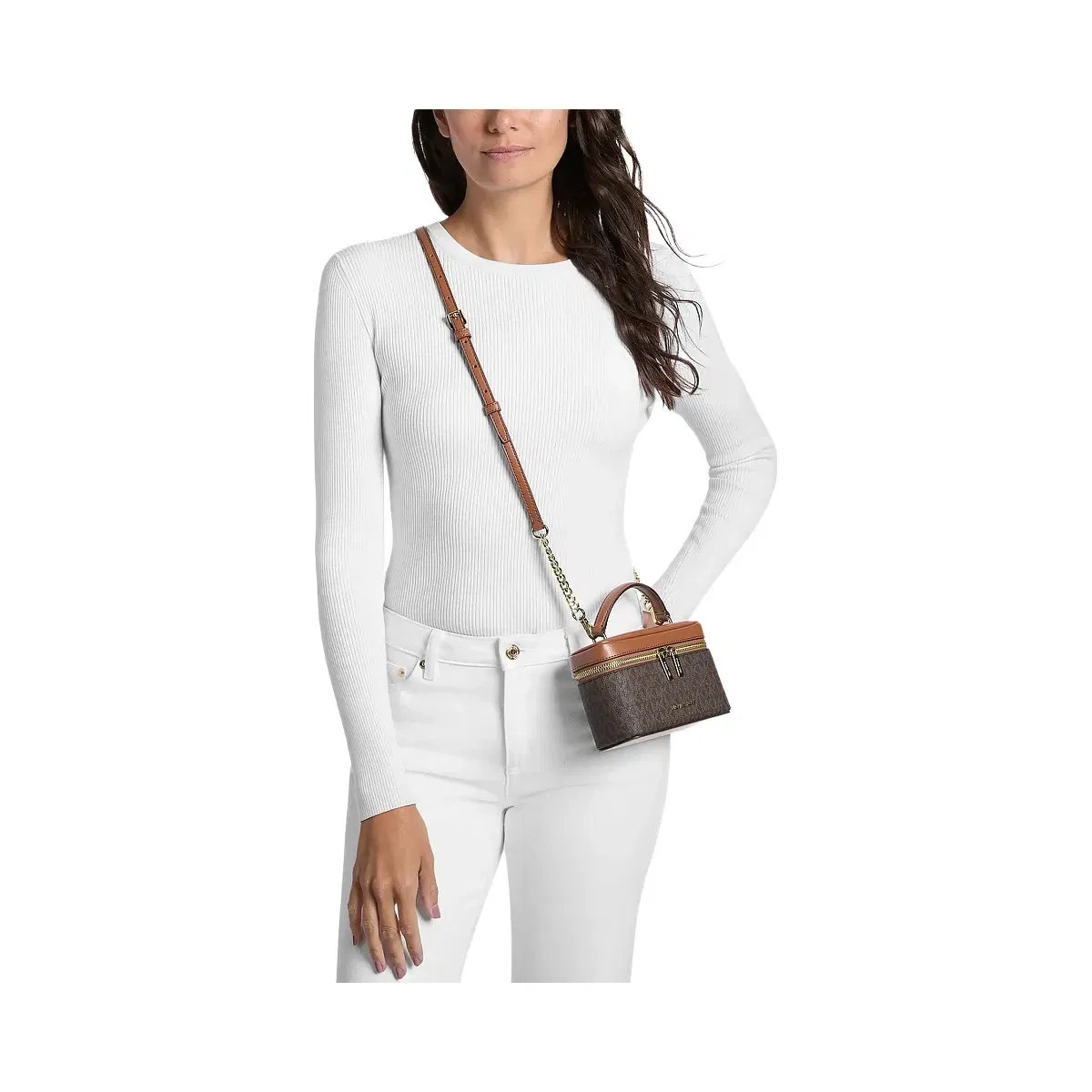 Michael Kors Vivi Small Signature Logo Vanity Crossbody Bag Brown