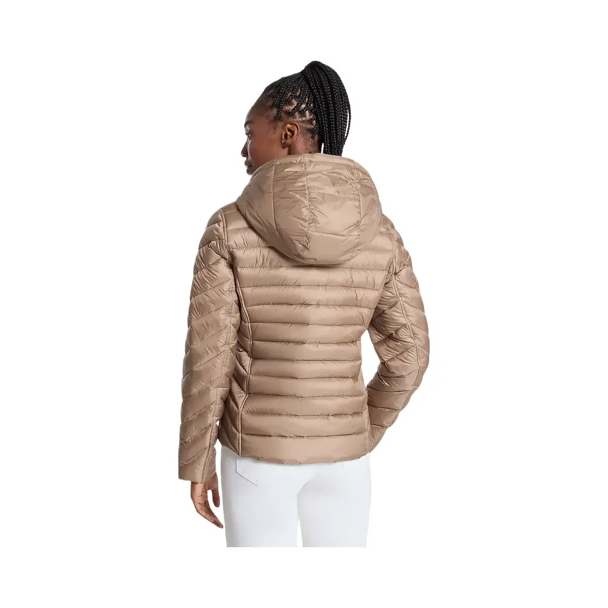 Michael Kors Chevron Logo Print Quilted Nylon Reversible Jacket Taupe/Bone Logo