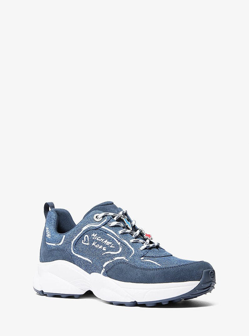 Michael Kors Jett Embellished Denim Trainer Dk Vt Bluwsh