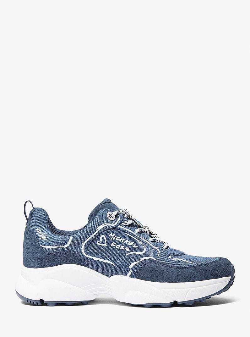 Michael Kors Jett Embellished Denim Trainer Dk Vt Bluwsh