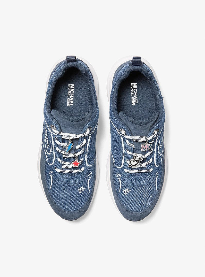 Michael Kors Jett Embellished Denim Trainer Dk Vt Bluwsh