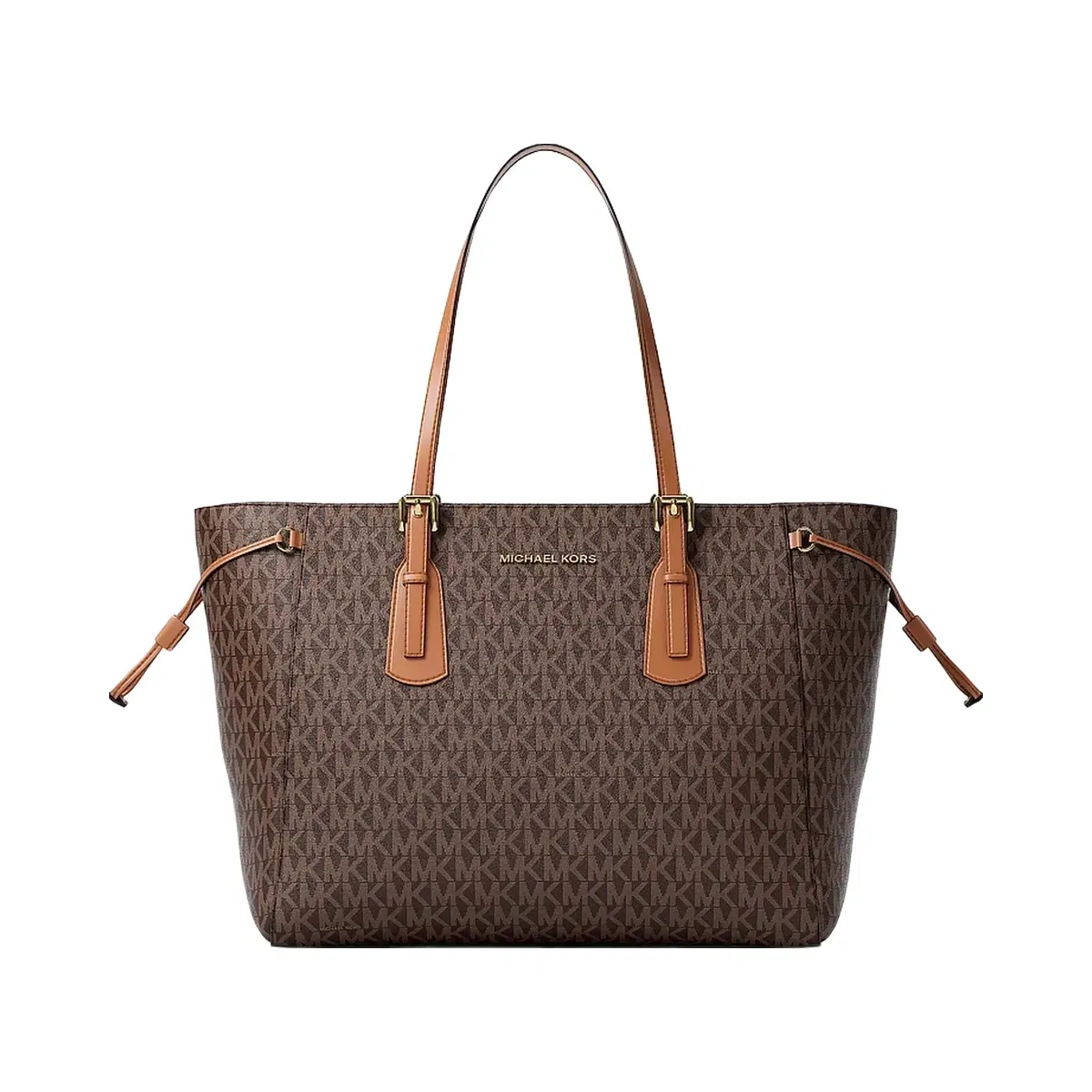 Michael Kors Voyager Large Signature Logo Top-Zip Tote Bag Brown