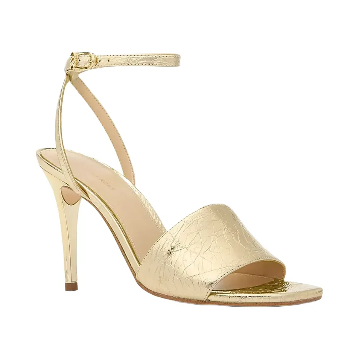 Michael Kors Elyse Crackled Metallic Leather Sandal Pale Gold