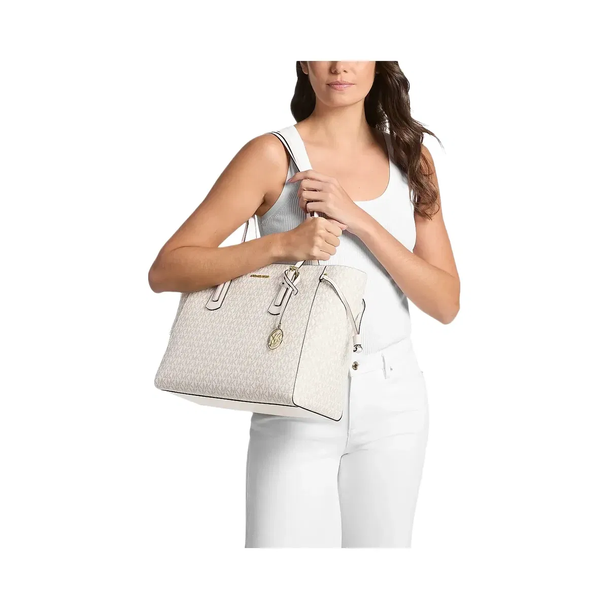 Michael Kors Voyager Large Signature Logo Top-Zip Tote Bag Lt Crm Multi