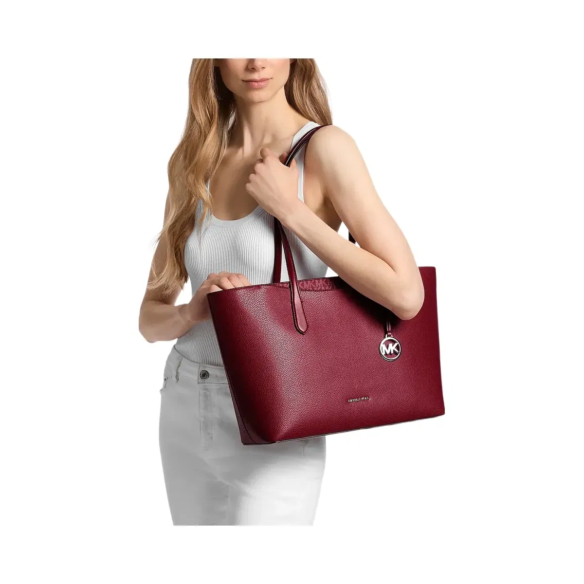 Michael Kors Arden Large Pebbled Leather Tote Bag Maroon